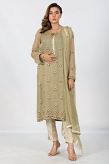 Olive Green Suit with Chiffon Dupatta