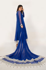 Blue Crinkle Chiffon Fabric Frock in Egyptian Theme