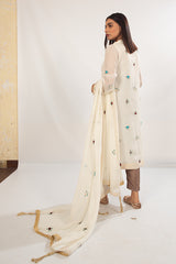 Off White Georgette Chiffon Hand Embroidered Dress
