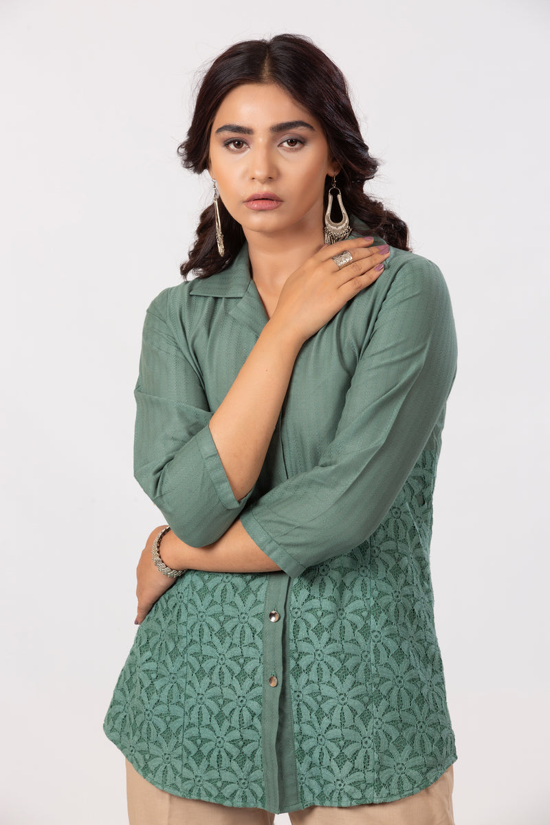 Green Collared Top with Net