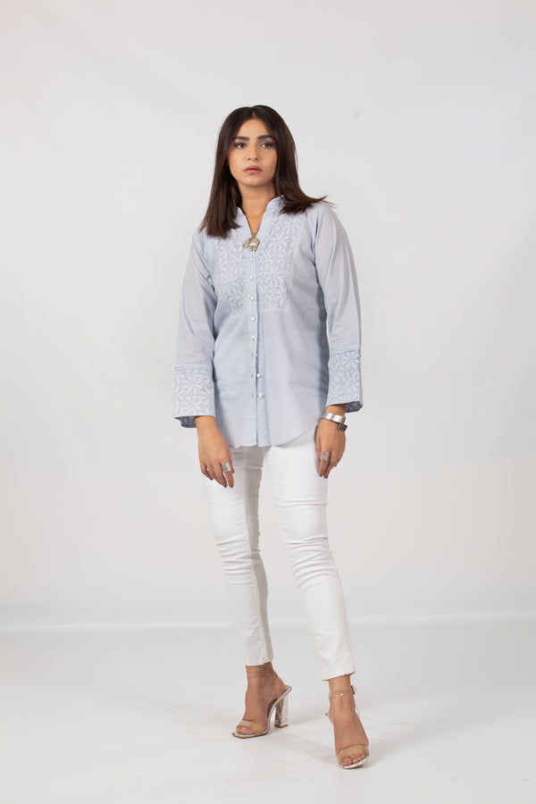 Light Blue Buttoned Shirt With Laces