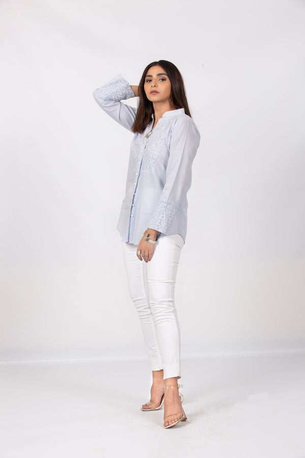 Light Blue Buttoned Shirt With Laces