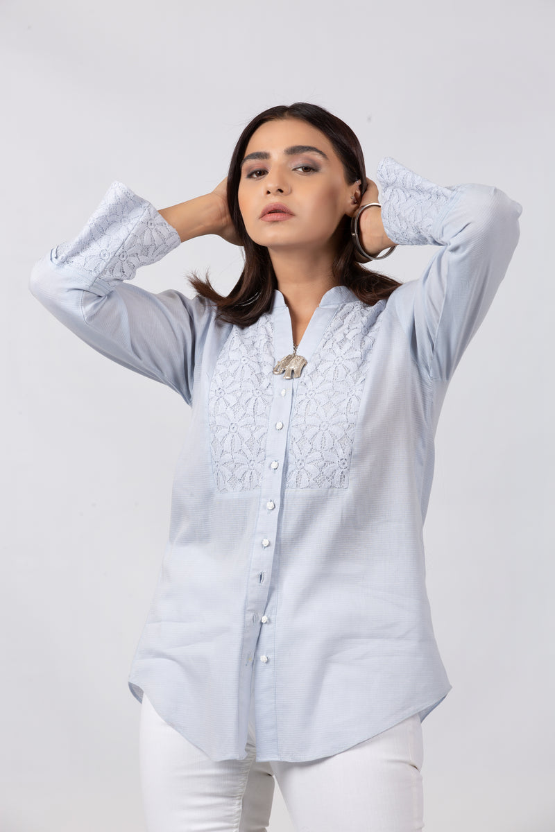 Light Blue Buttoned Shirt With Laces