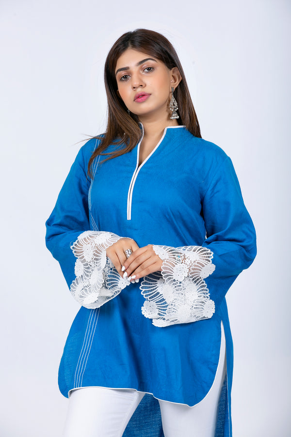 Styled Light Blue Kurta with Wide Laces