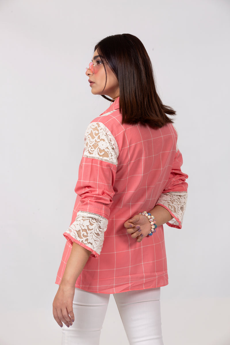 Pink Collared Top with White Net