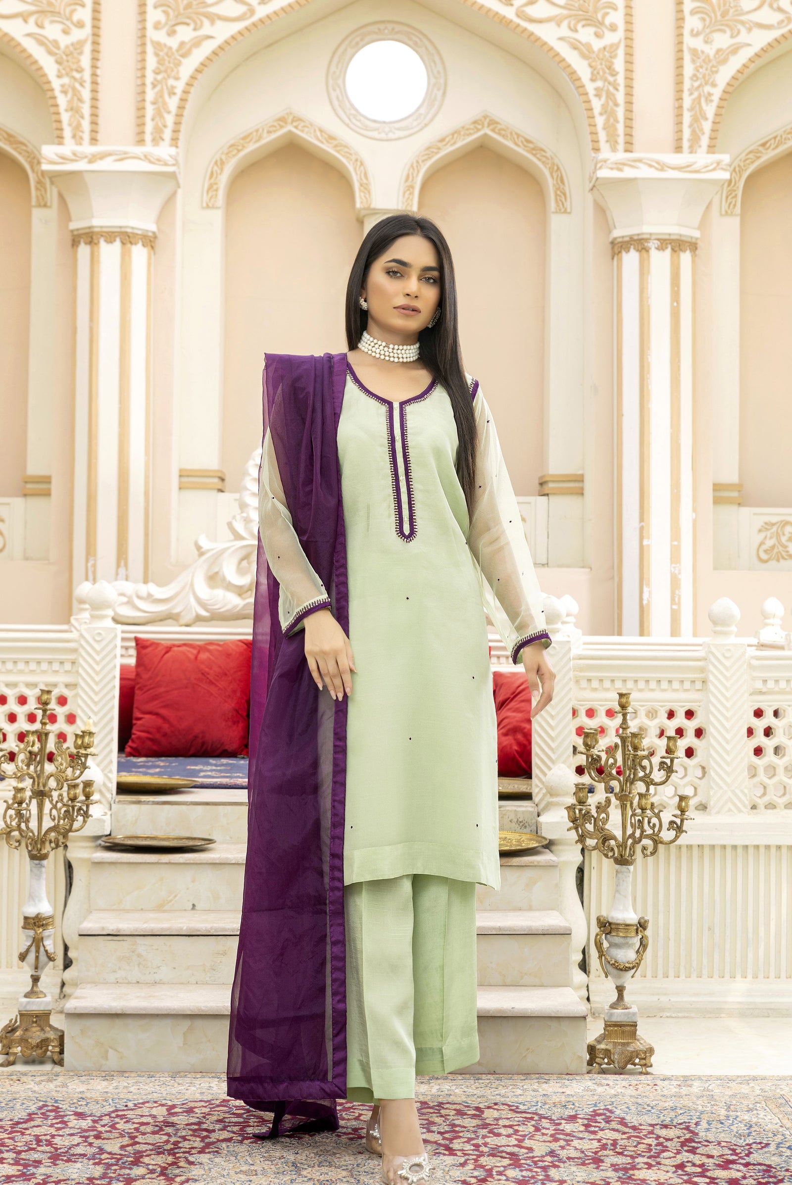 Light Green Organza Dress Design  Khola Farhan
