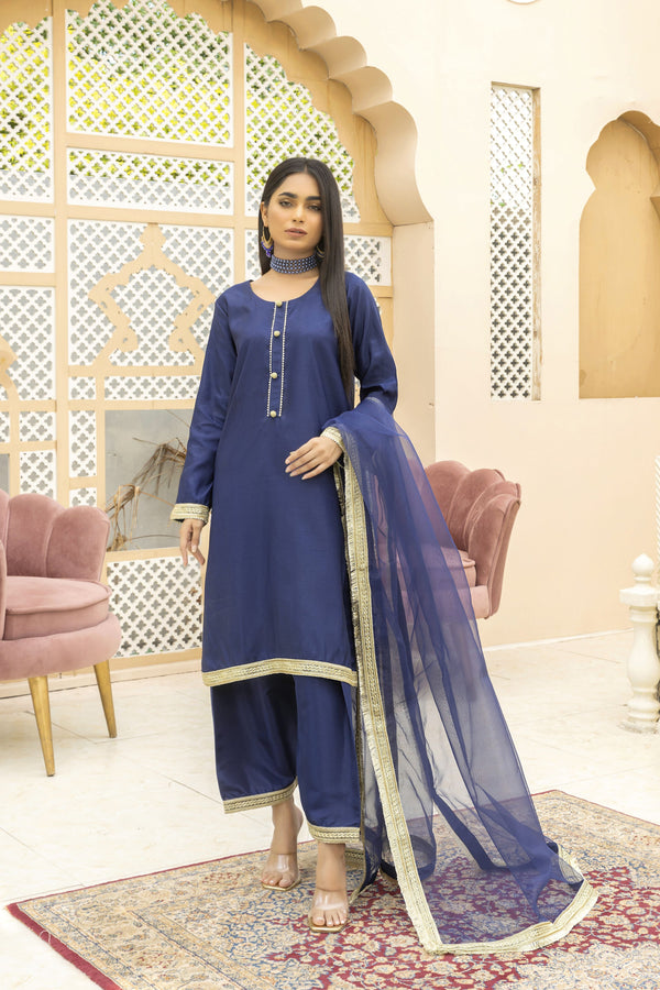 Blue Kattan Silk Shalwar Suit