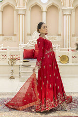 Elegant Red Long Frock With Pure Organza Dupatta