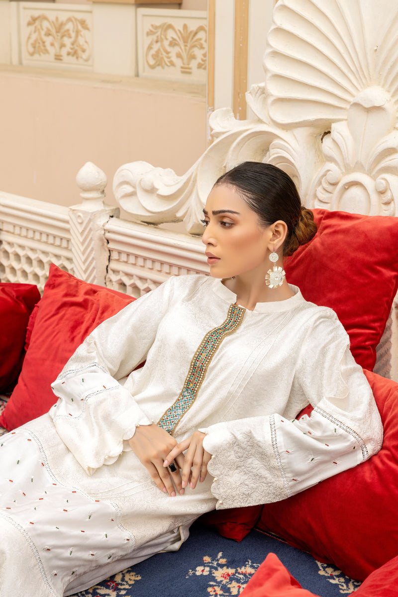 Off White Jacquard Fabric Dress Khola Farhan Off White Jacquard Fabric Dress Khola Farhan