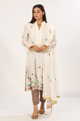 Off White Georgette Chiffon Hand Embroidered Dress
