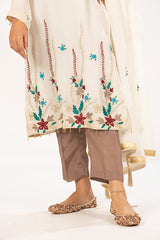 Off White Georgette Chiffon Hand Embroidered Dress