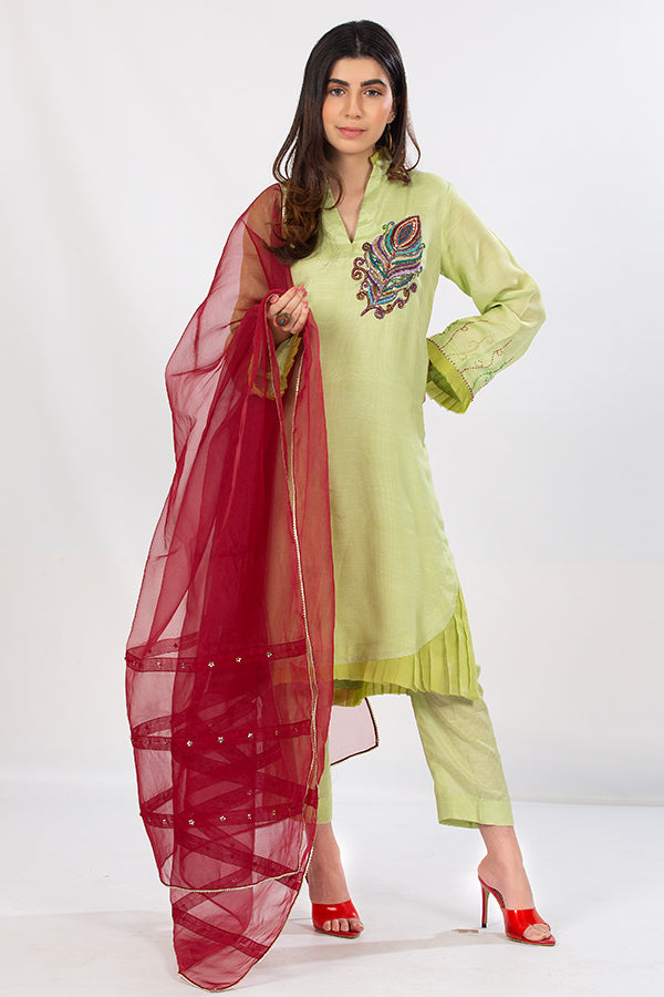 raw silk dresses with organza dupatta Daisy-Pure Raw Silk Angrakha with Kathan Organza Dupatta By-Kanwal Malik