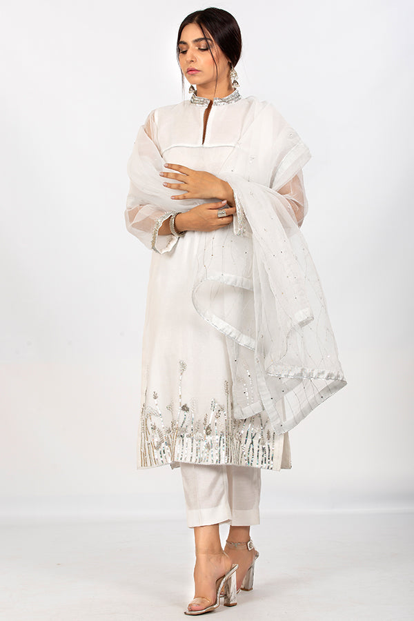 White Organza Suit with Dupatta