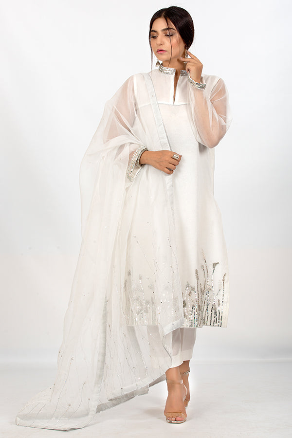 White Organza Suit with Dupatta