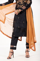 Black Pure Raw Silk Suit with Dupatta
