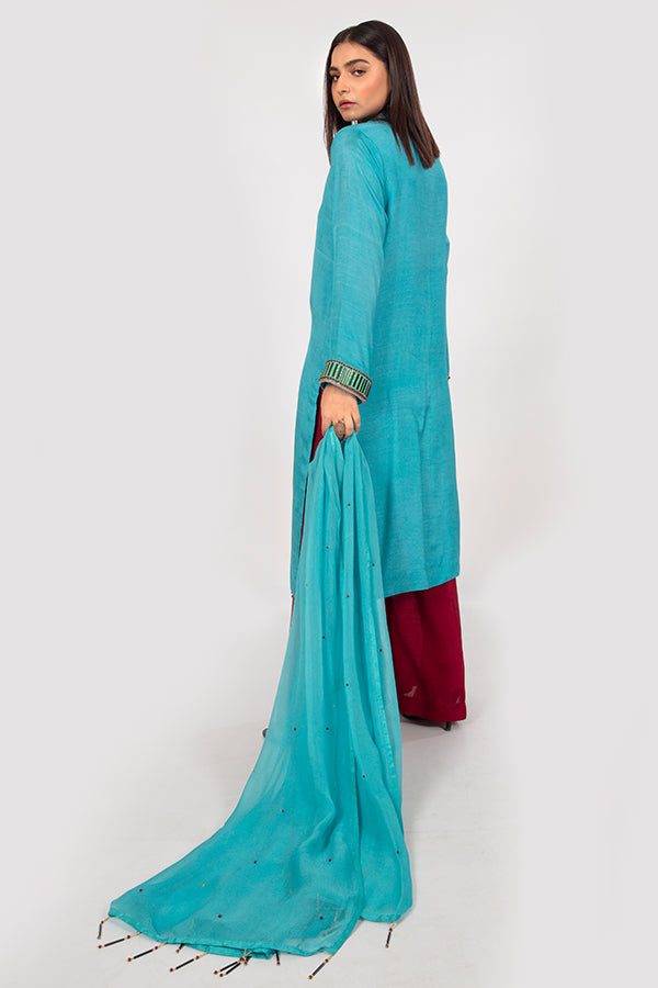 Turquoise Full Suit with Embellishments